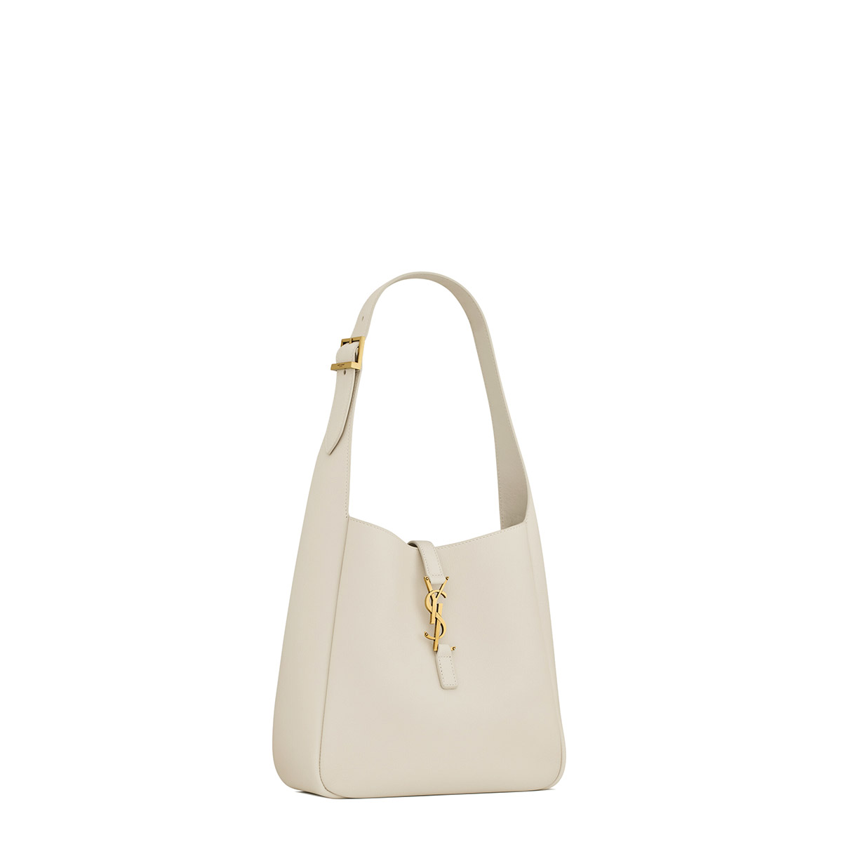 Saint Laurent Le 5 À 7 Supple Small Shoulder Bag In Grained Leather - White & Gold