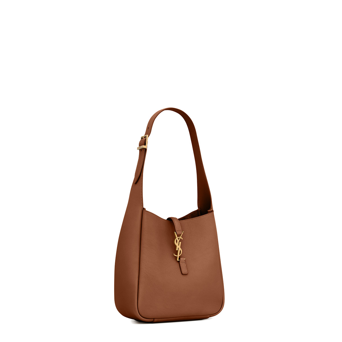 Saint Laurent Le 5 À 7 Supple Small Shoulder Bag In Grained Leather - Brown & Gold