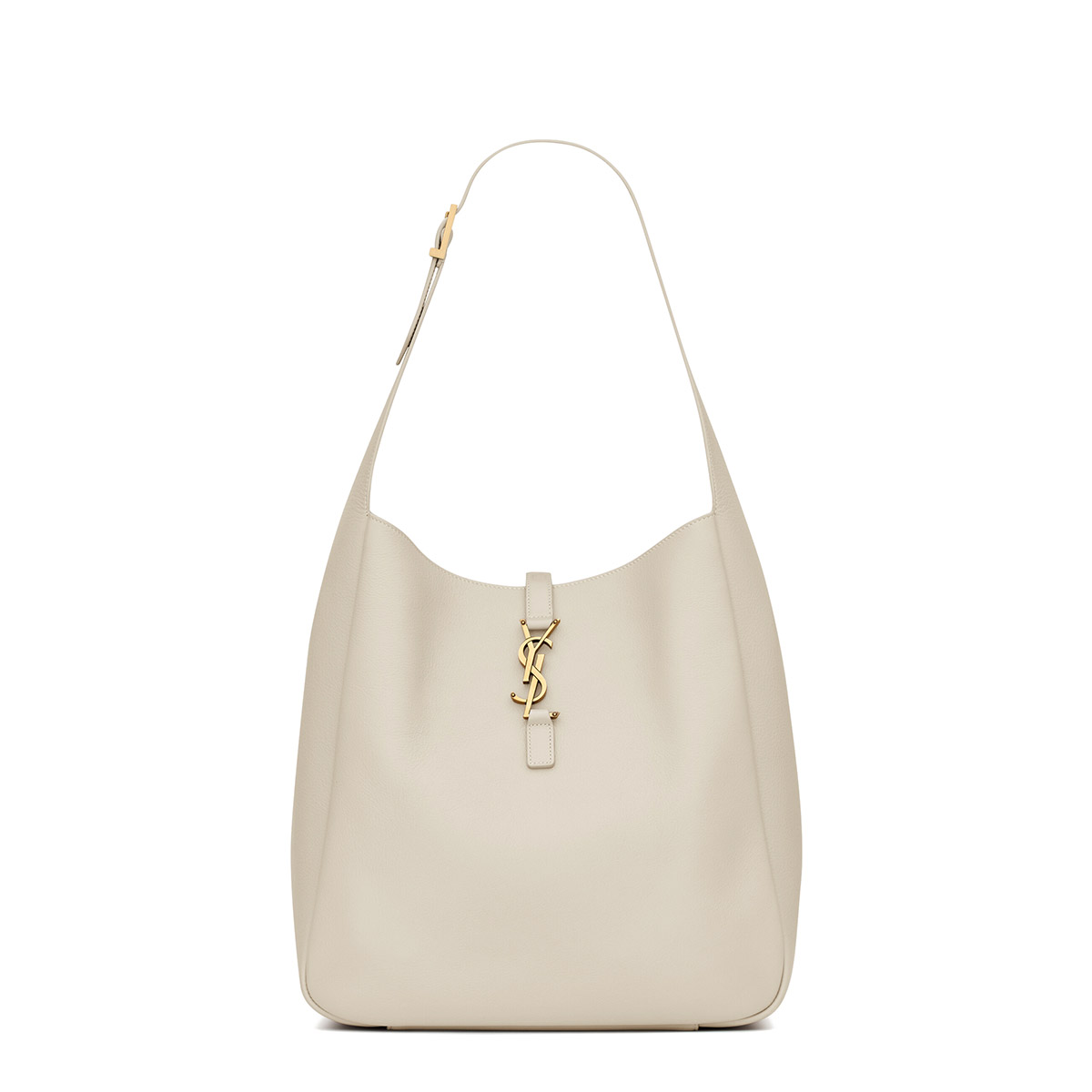 Saint Laurent Le 5 À 7 Supple Large Shoulder Bag In Grained Leather - White & Gold