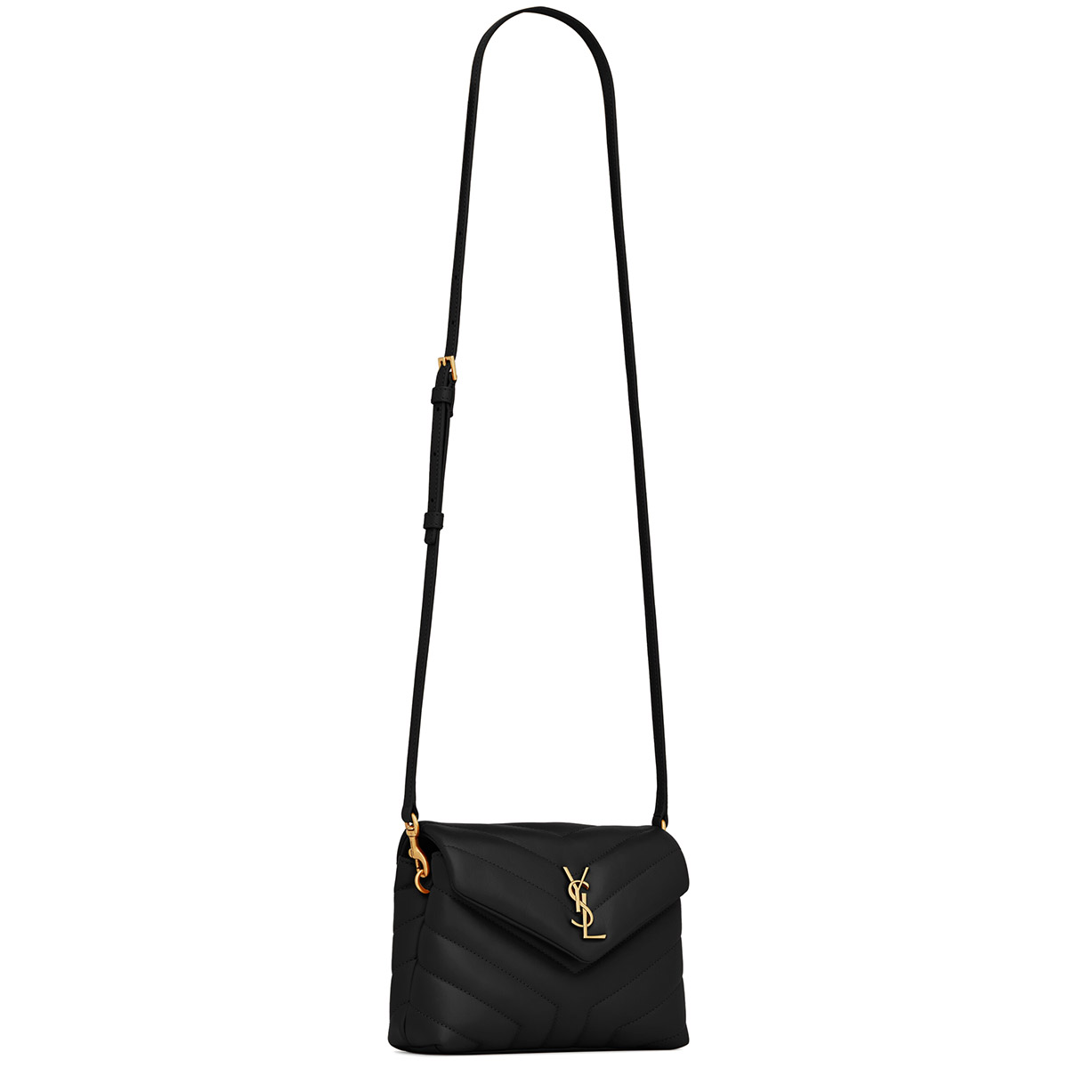 Saint Laurent Loulou Toy Crossbody Bag In Quilted Lambskin Leather - Black & Gold