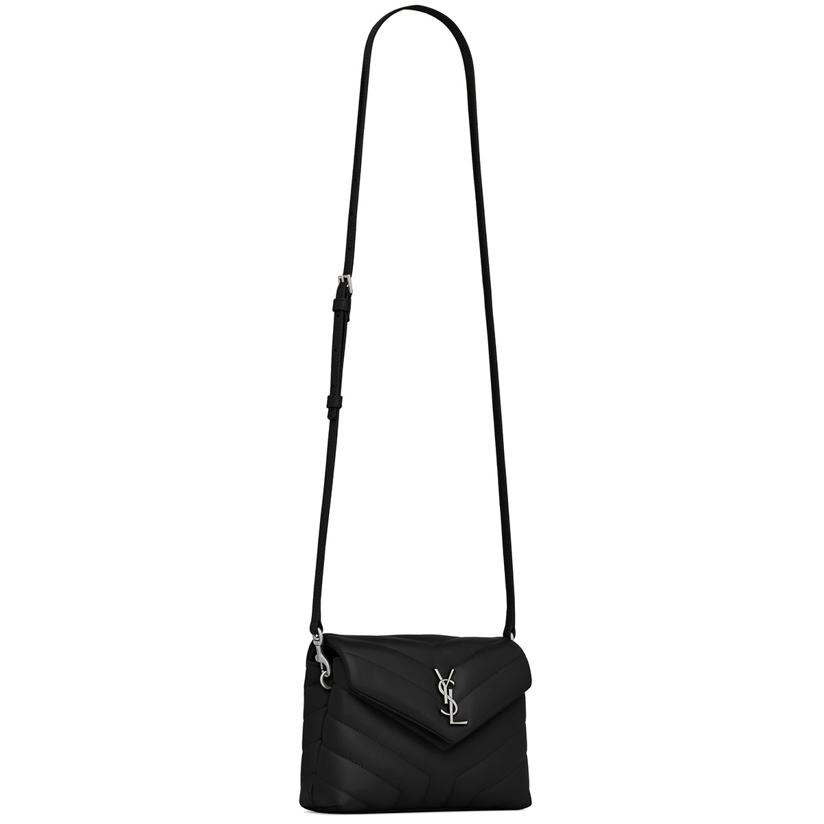 Saint Laurent Loulou Toy Crossbody Bag In Quilted Lambskin Leather - Black & Silver