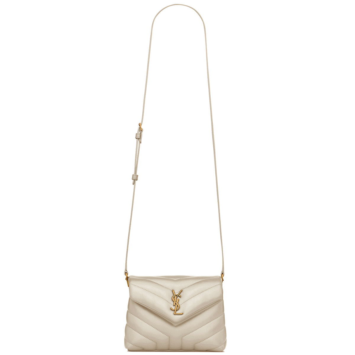 Saint Laurent Loulou Toy Crossbody Bag In Quilted Lambskin Leather - White & Gold