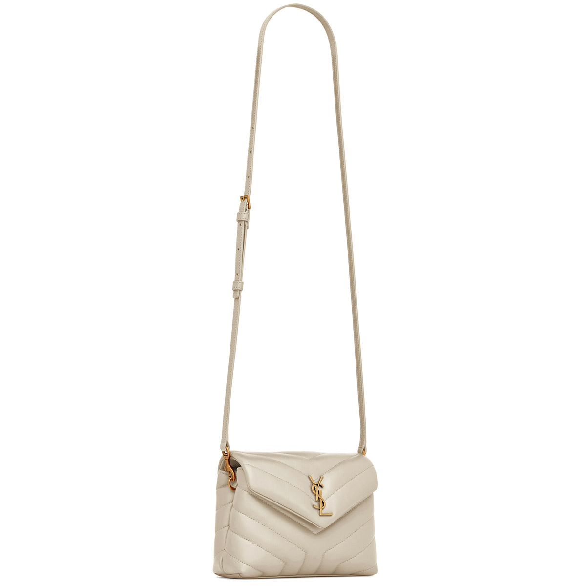 Saint Laurent Loulou Toy Crossbody Bag In Quilted Lambskin Leather - White & Gold