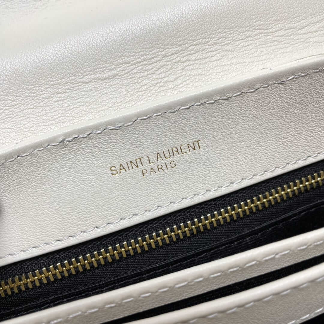 Saint Laurent Loulou Toy Crossbody Bag In Quilted Lambskin Leather - White & Gold