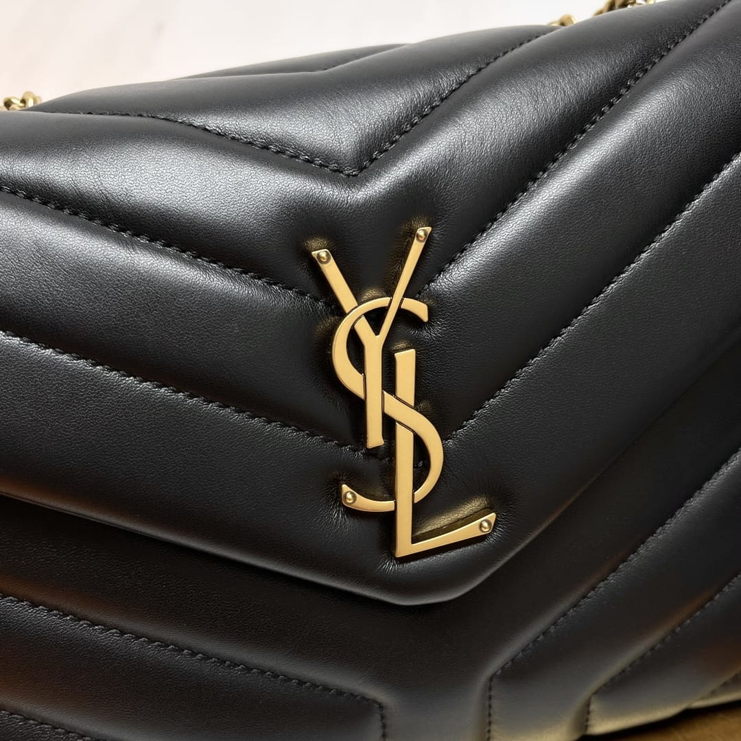 Saint Laurent Loulou Small Crossbody/Shoulder Bag In Quilted Lambskin Leather - Black & Gold