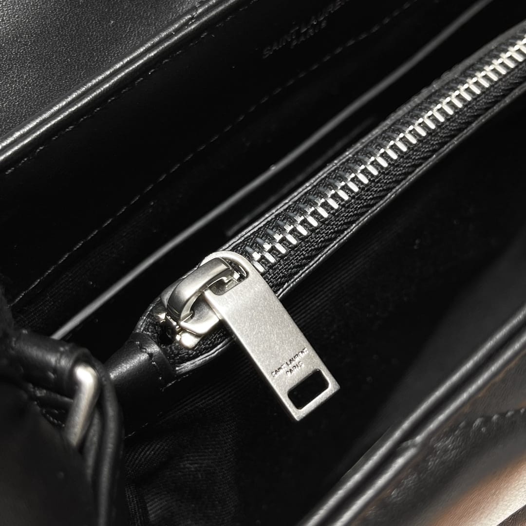 Saint Laurent Loulou Small Crossbody/Shoulder Bag In Quilted Lambskin Leather - Black & Silver