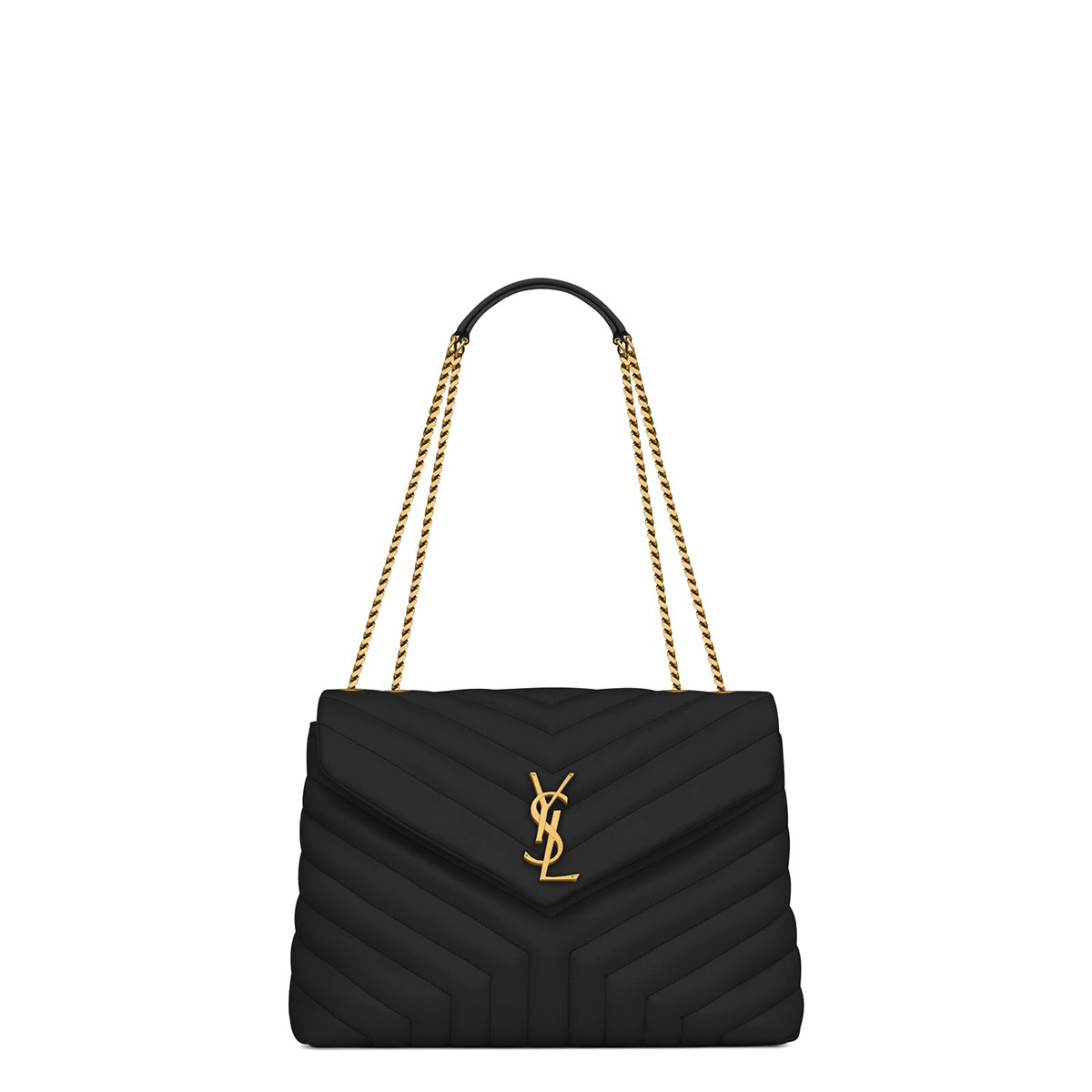 Saint Laurent Loulou Medium Crossbody/Shoulder Bag In Quilted Lambskin Leather - Black & Gold