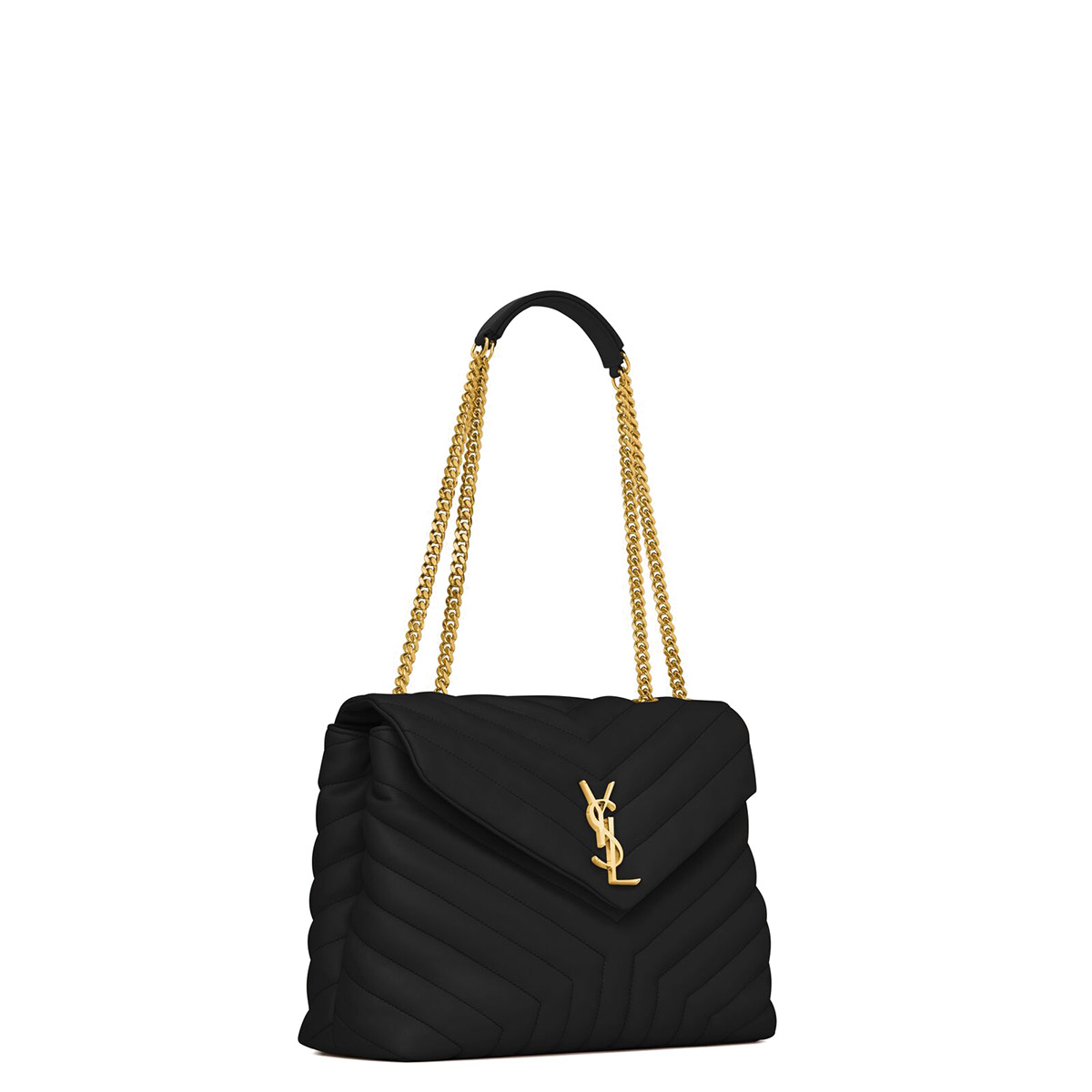 Saint Laurent Loulou Medium Crossbody/Shoulder Bag In Quilted Lambskin Leather - Black & Gold