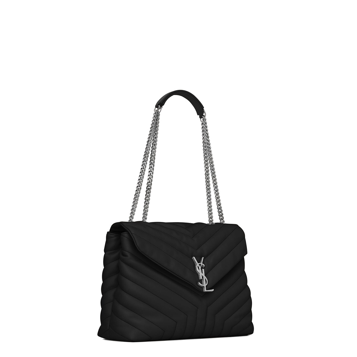 Saint Laurent Loulou Medium Crossbody/Shoulder Bag In Quilted Lambskin Leather - Black & Silver