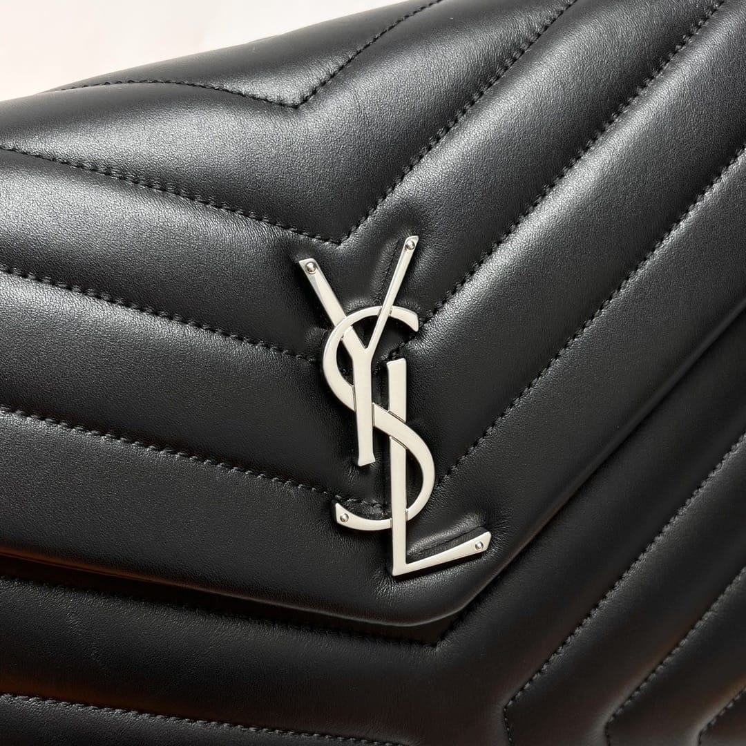 Saint Laurent Loulou Medium Crossbody/Shoulder Bag In Quilted Lambskin Leather - Black & Silver