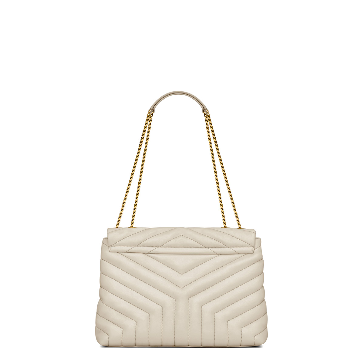 Saint Laurent Loulou Medium Crossbody/Shoulder Bag In Quilted Lambskin Leather - White & Gold