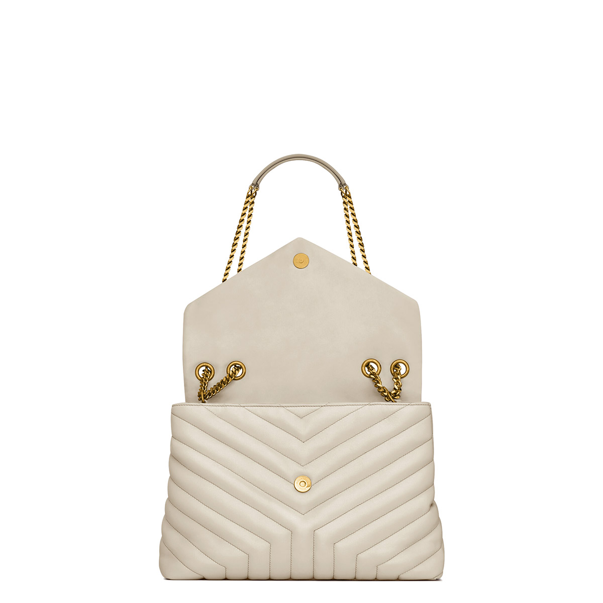 Saint Laurent Loulou Medium Crossbody/Shoulder Bag In Quilted Lambskin Leather - White & Gold