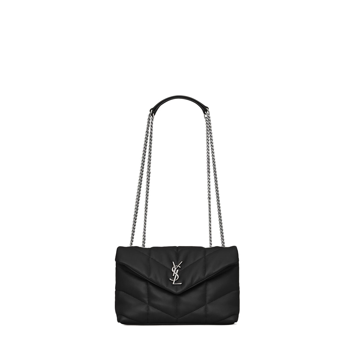 Saint Laurent Puffer Toy Crossbody/Shoulder Bag In  Lambskin - Black & Silver