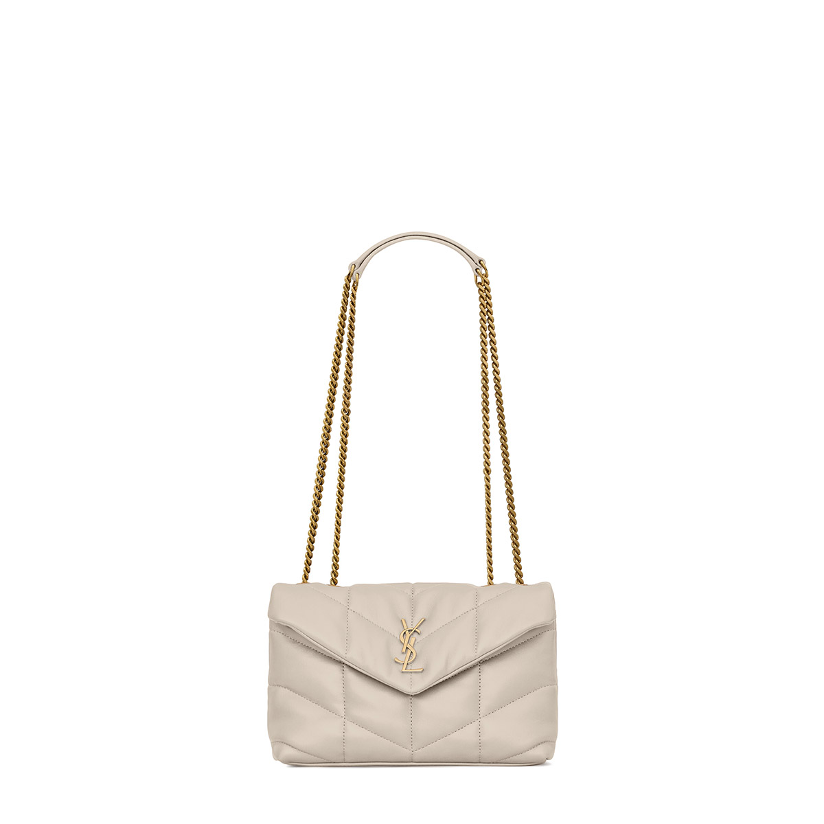 Saint Laurent Puffer Toy Crossbody/Shoulder Bag In  Lambskin - White & Gold