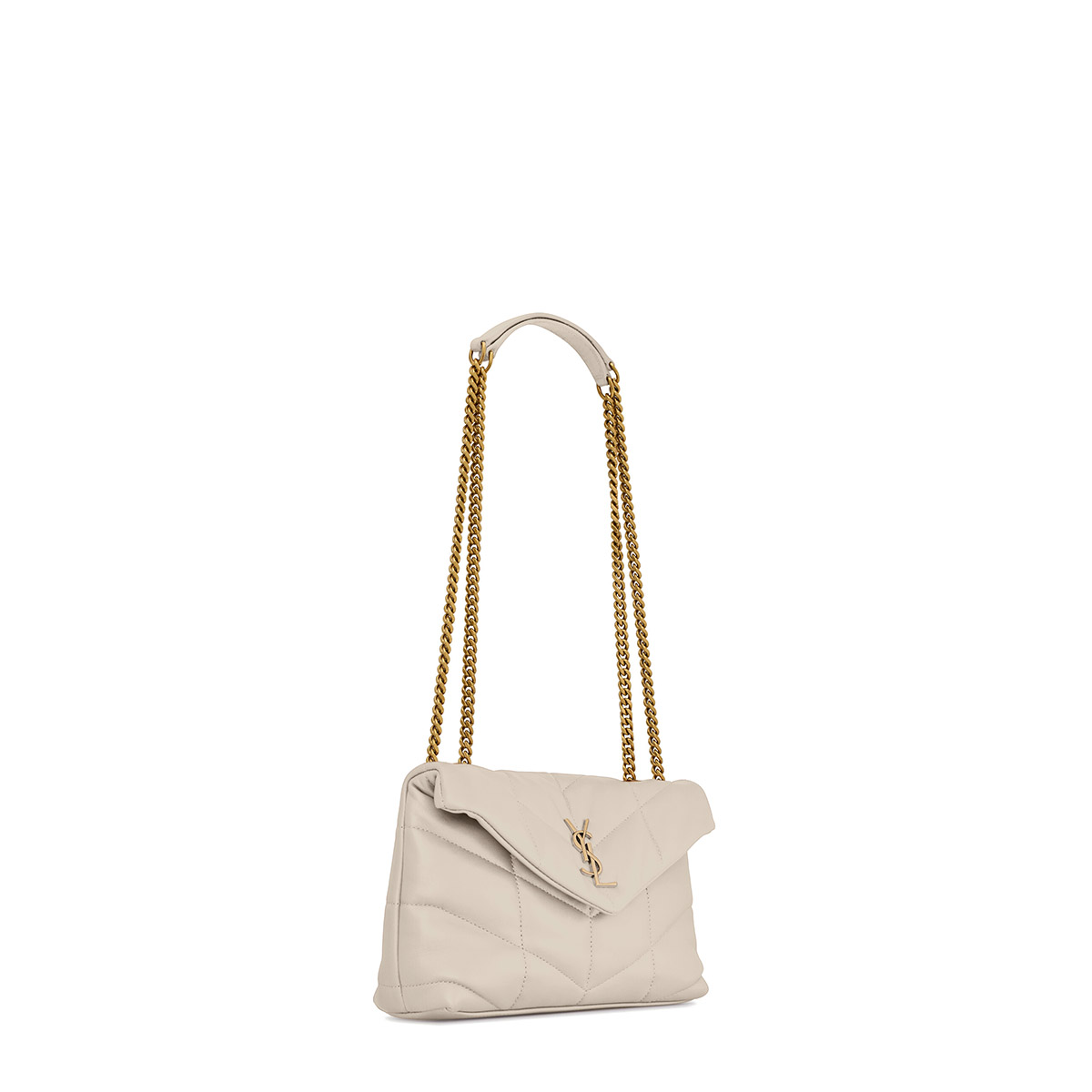 Saint Laurent Puffer Toy Crossbody/Shoulder Bag In  Lambskin - White & Gold