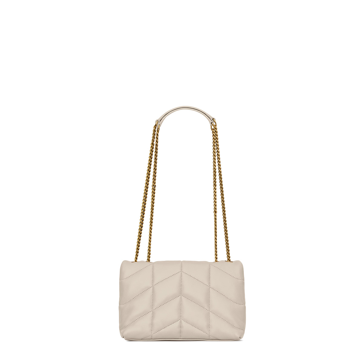 Saint Laurent Puffer Toy Crossbody/Shoulder Bag In  Lambskin - White & Gold