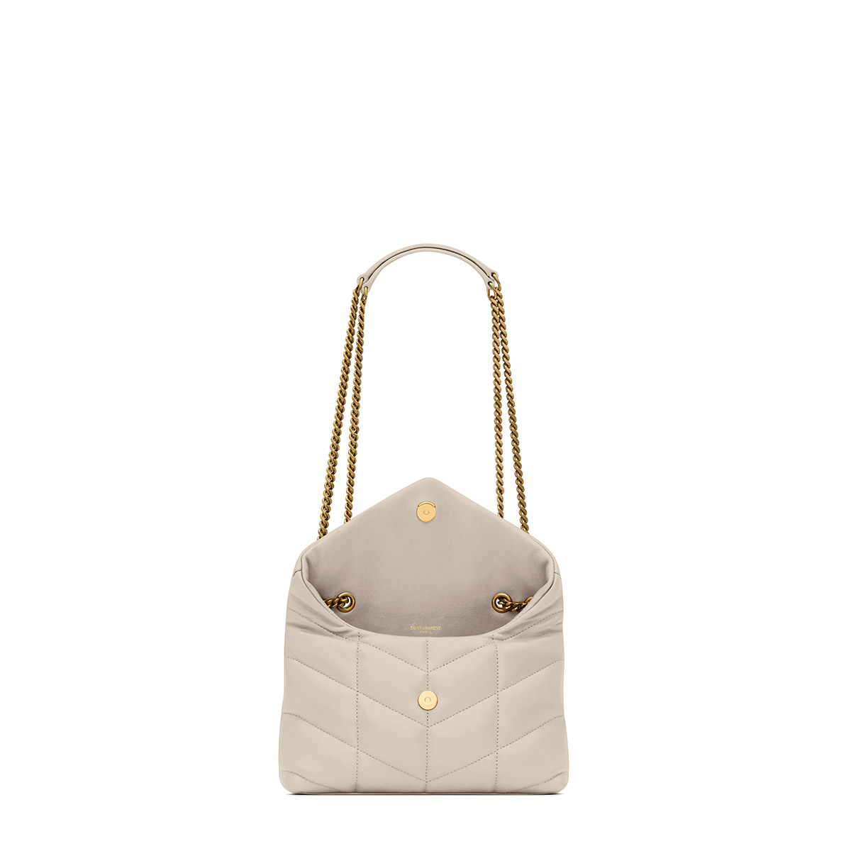 Saint Laurent Puffer Toy Crossbody/Shoulder Bag In  Lambskin - White & Gold