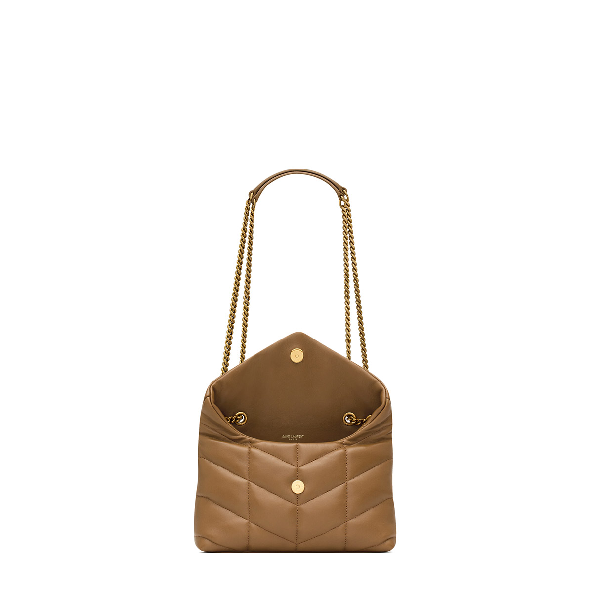 Saint Laurent Puffer Toy Crossbody/Shoulder Bag In  Lambskin - Brown & Gold