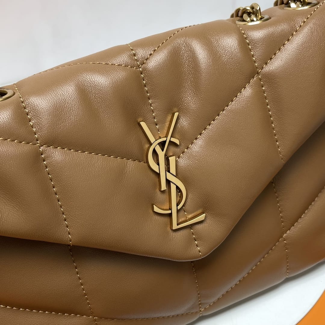 Saint Laurent Puffer Toy Crossbody/Shoulder Bag In  Lambskin - Brown & Gold