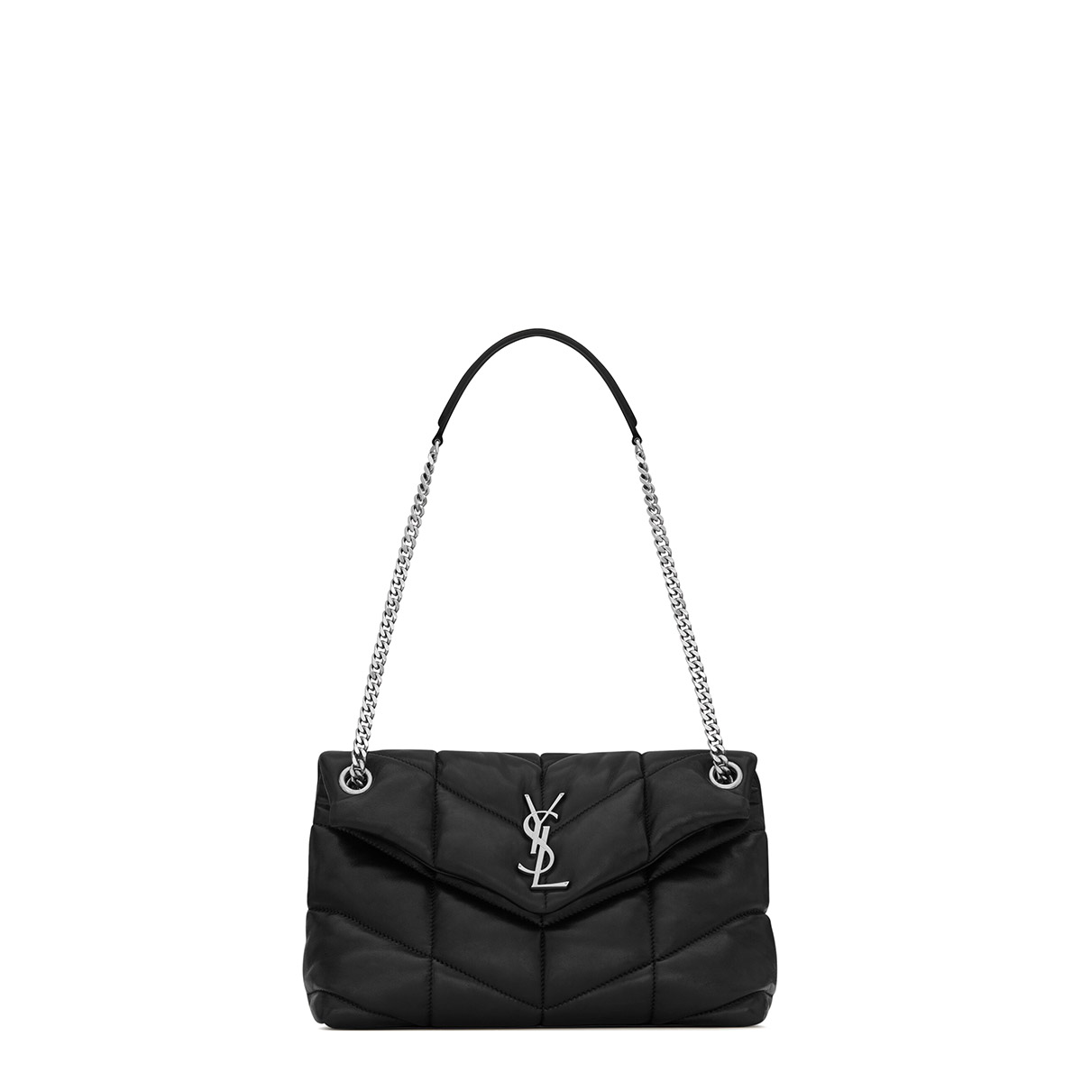 Saint Laurent Puffer Small Crossbody/Shoulder Bag In  Lambskin - Black & Silver