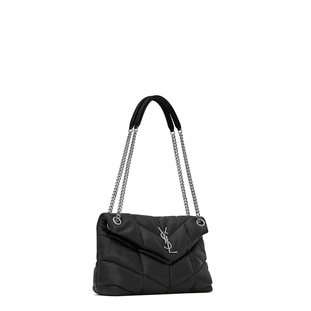 Saint Laurent Puffer Small Crossbody/Shoulder Bag In  Lambskin - Black & Silver