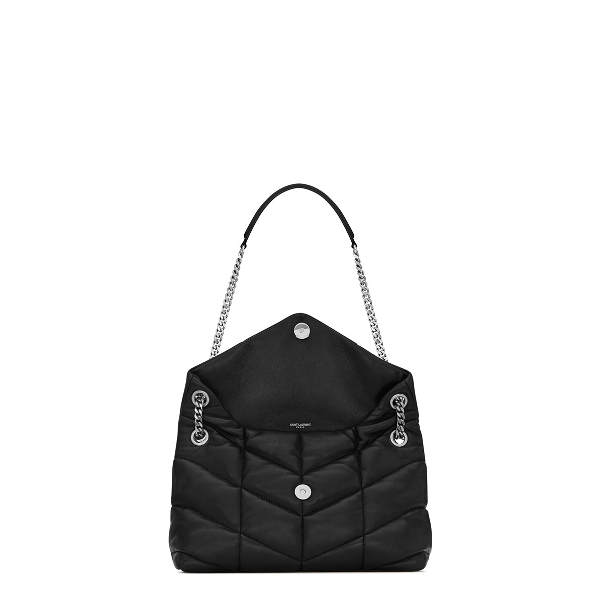 Saint Laurent Puffer Small Crossbody/Shoulder Bag In  Lambskin - Black & Silver