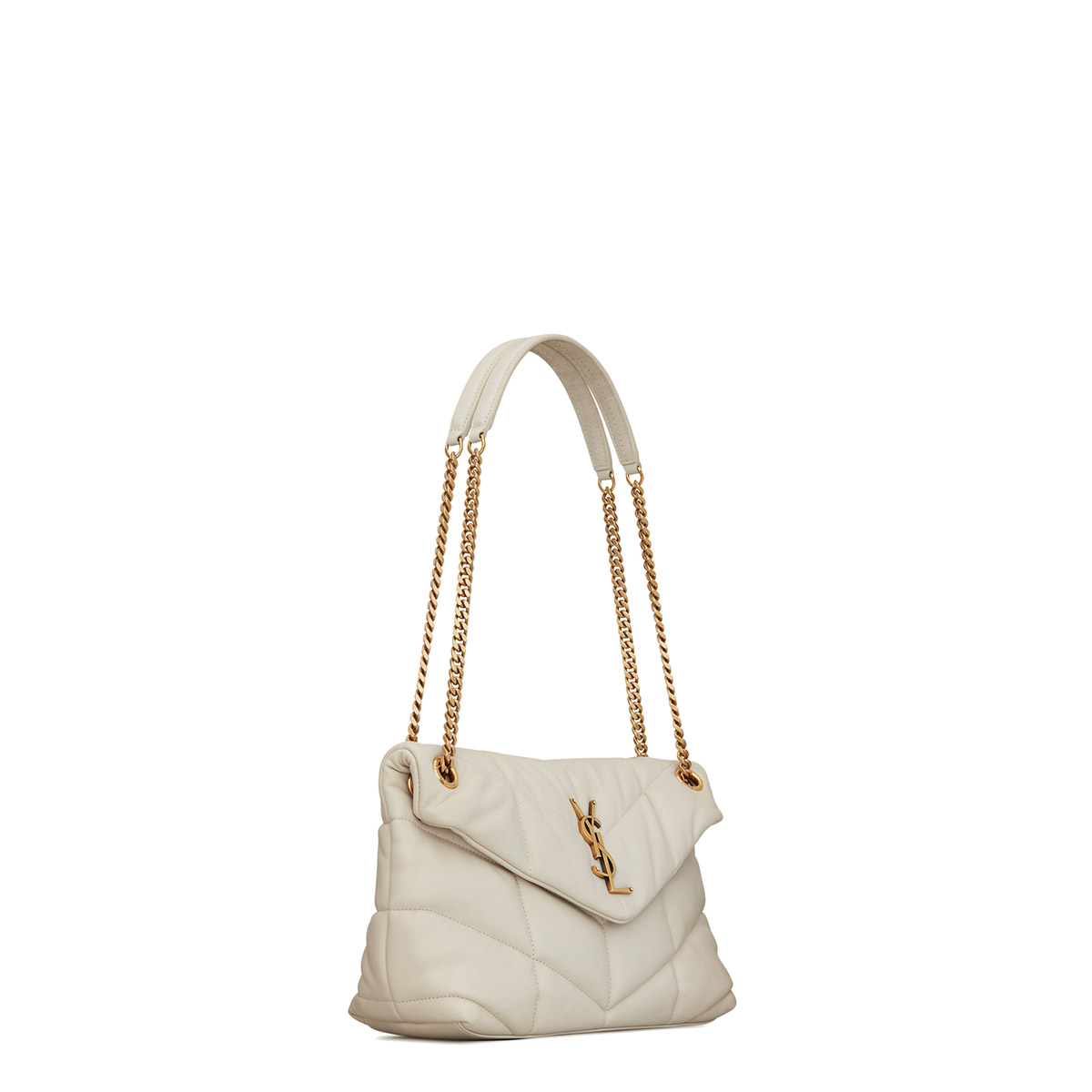 Saint Laurent Puffer Small Crossbody/Shoulder Bag In  Lambskin - White & Gold