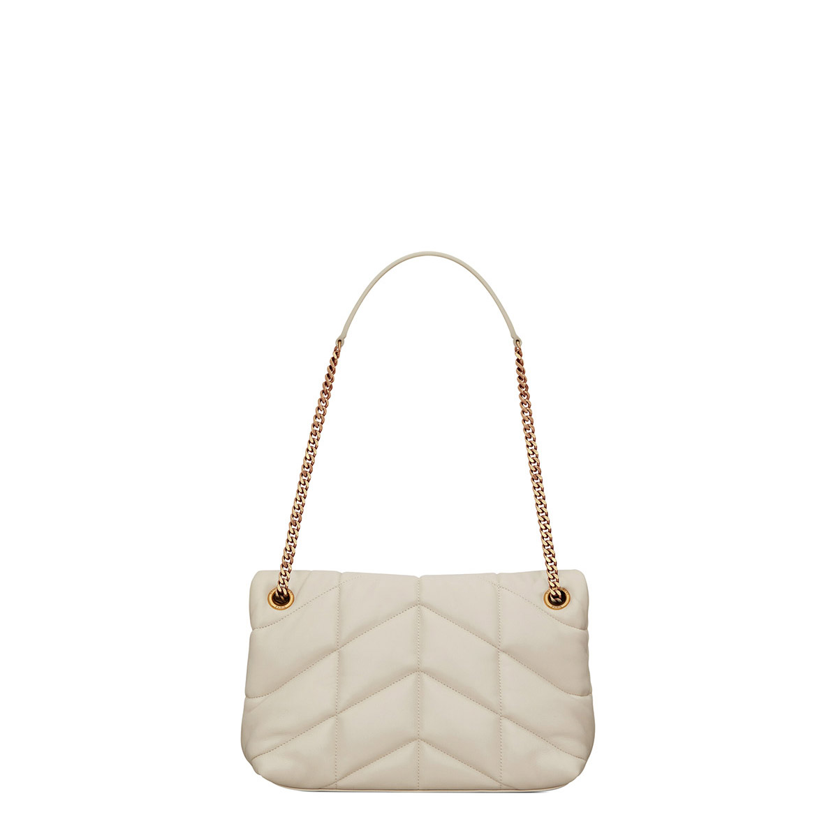 Saint Laurent Puffer Small Crossbody/Shoulder Bag In  Lambskin - White & Gold