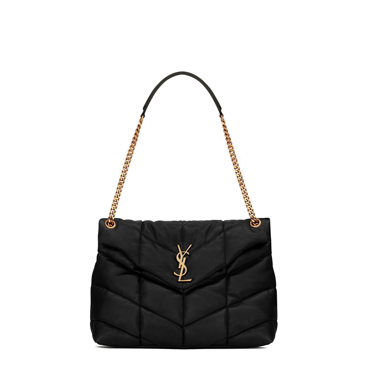 Saint Laurent Puffer Medium Crossbody/Shoulder Bag In  Lambskin - Black & Gold