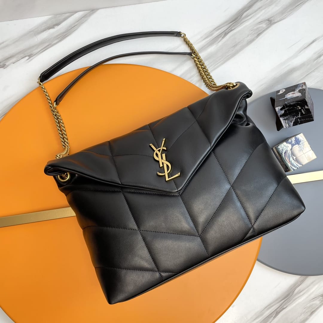 Saint Laurent Puffer Medium Crossbody/Shoulder Bag In  Lambskin - Black & Gold