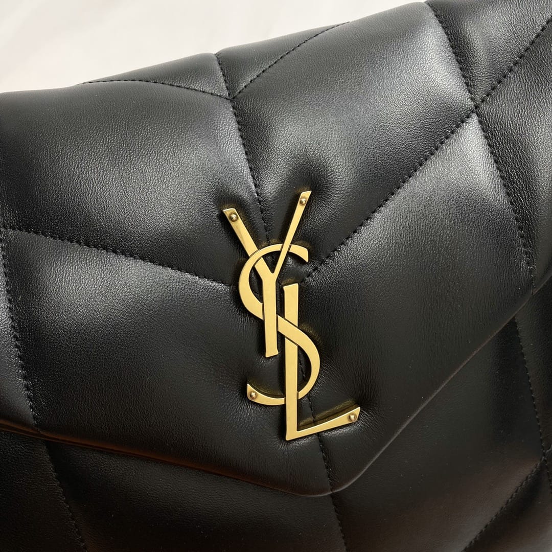 Saint Laurent Puffer Medium Crossbody/Shoulder Bag In  Lambskin - Black & Gold