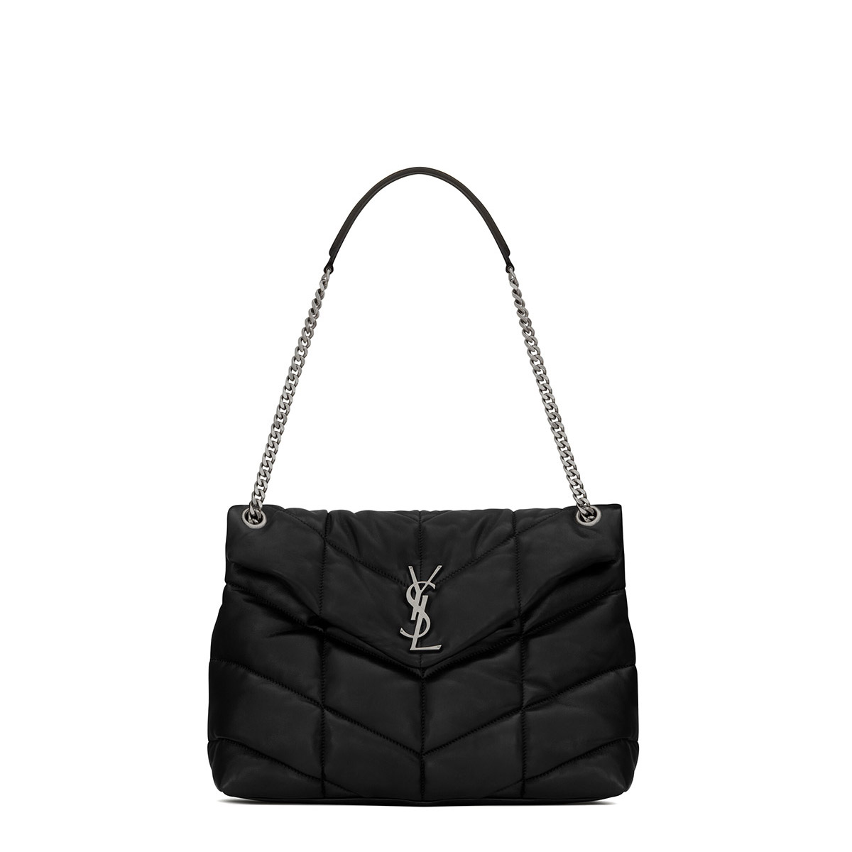 Saint Laurent Puffer Medium Crossbody/Shoulder Bag In  Lambskin - Black & Silver