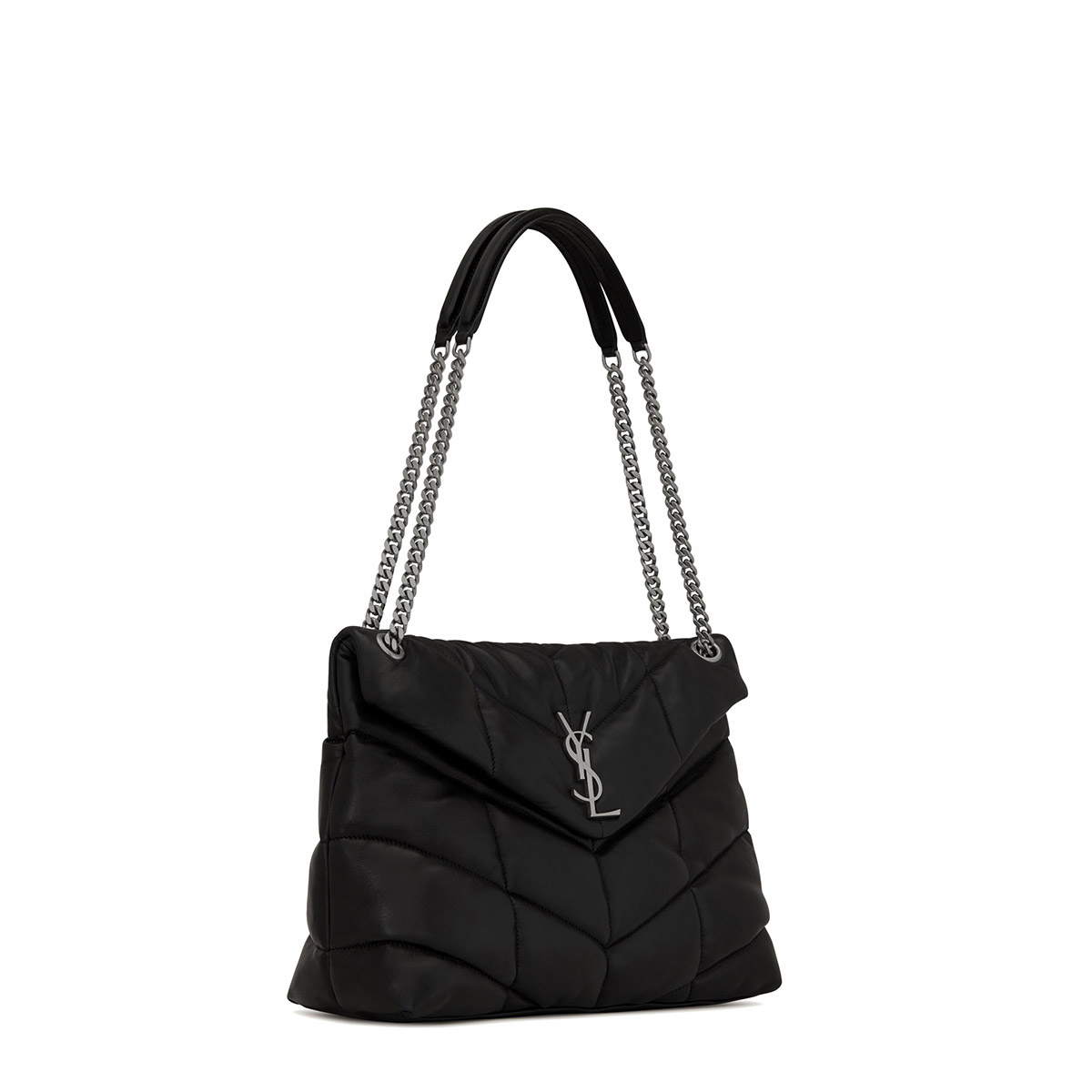 Saint Laurent Puffer Medium Crossbody/Shoulder Bag In  Lambskin - Black & Silver