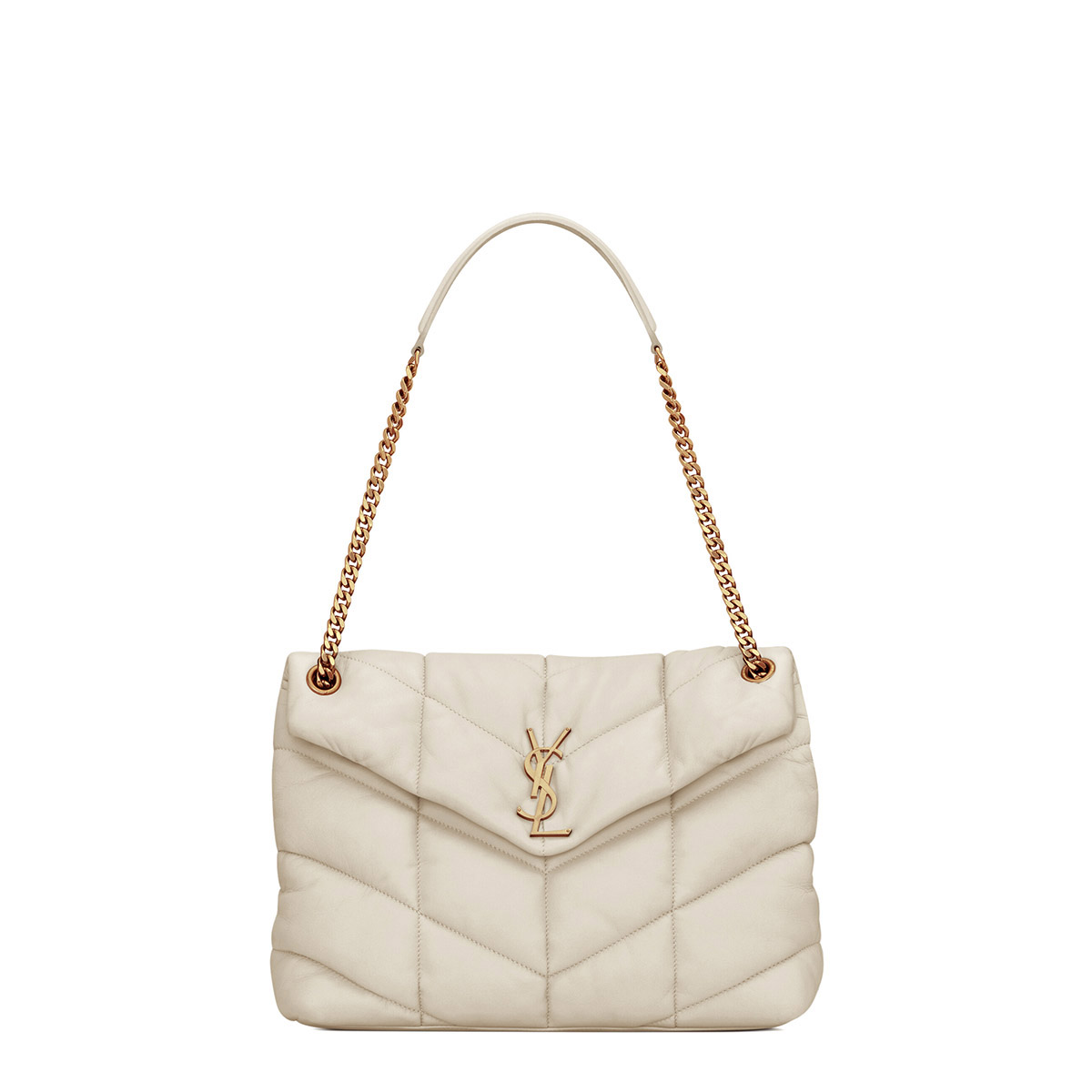 Saint Laurent Puffer Medium Crossbody/Shoulder Bag In  Lambskin - White & Gold