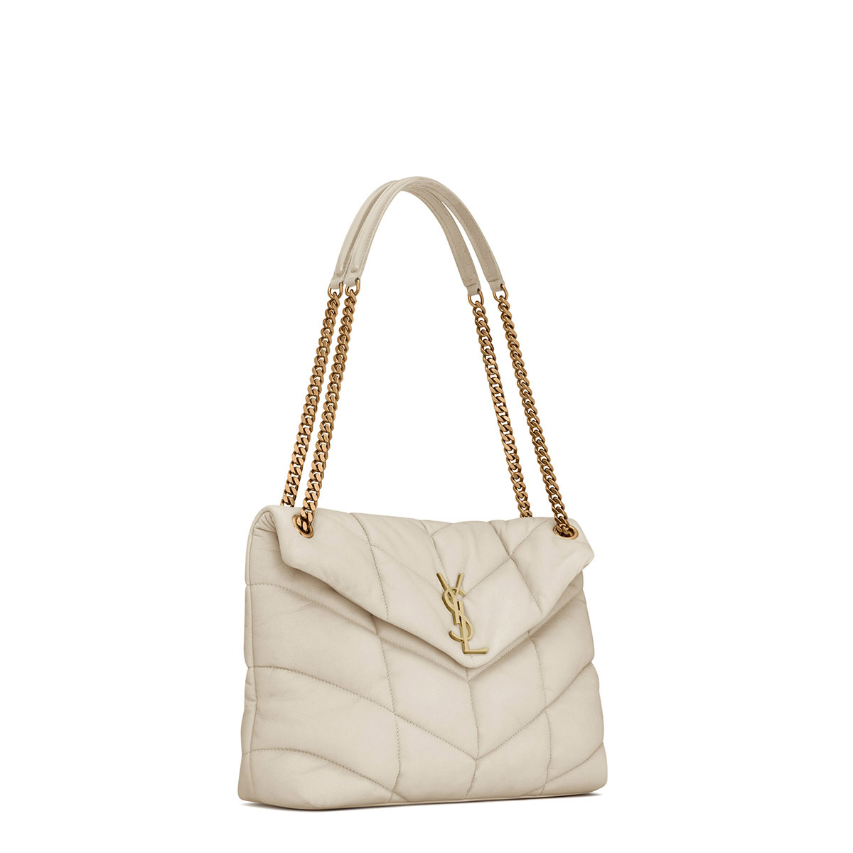 Saint Laurent Puffer Medium Crossbody/Shoulder Bag In  Lambskin - White & Gold