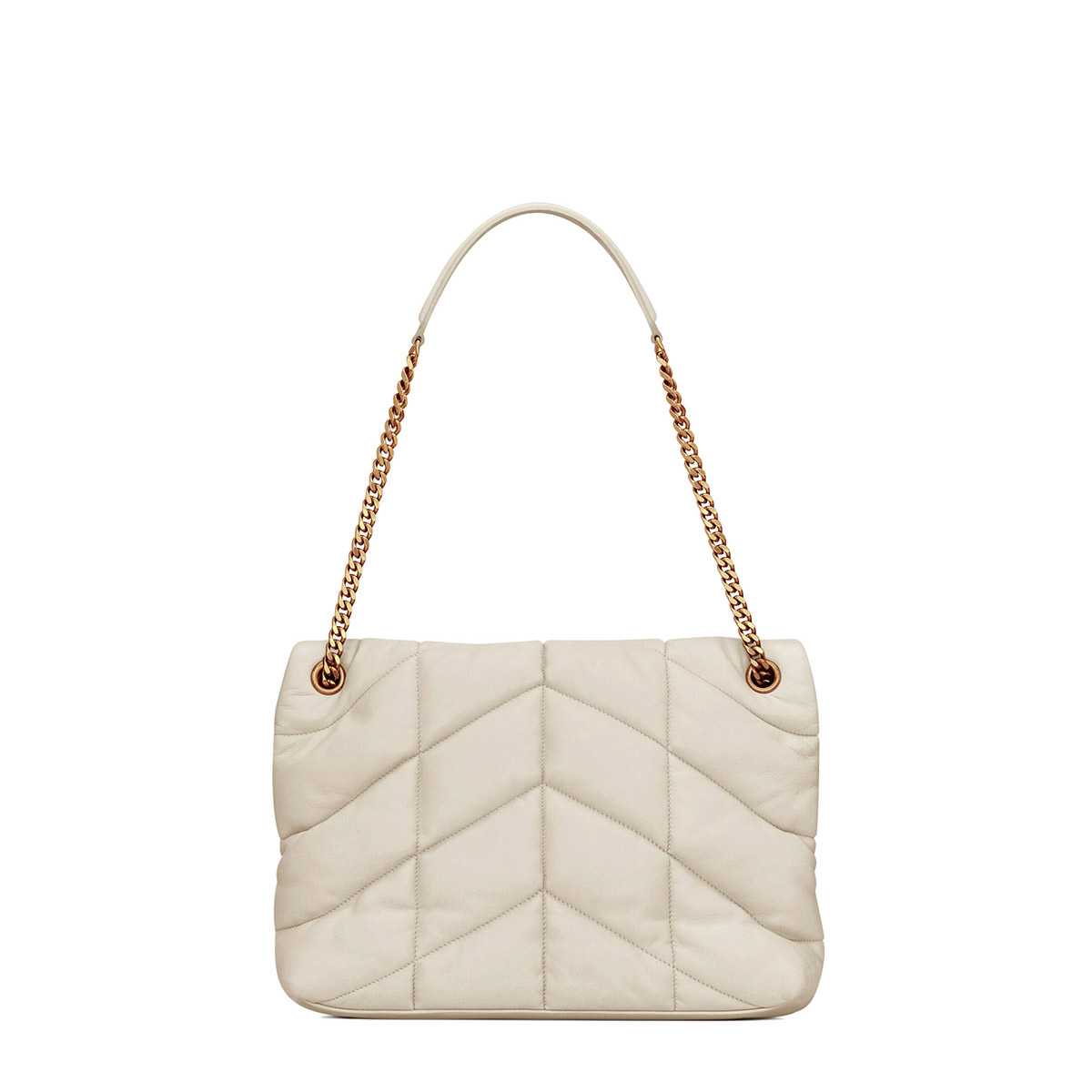 Saint Laurent Puffer Medium Crossbody/Shoulder Bag In  Lambskin - White & Gold