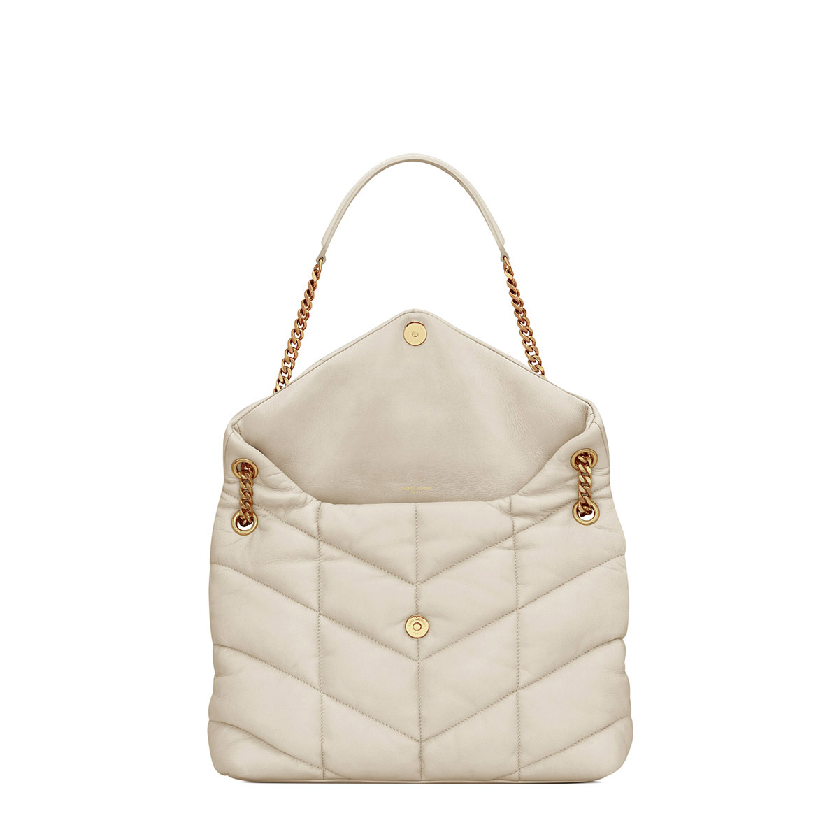 Saint Laurent Puffer Medium Crossbody/Shoulder Bag In  Lambskin - White & Gold