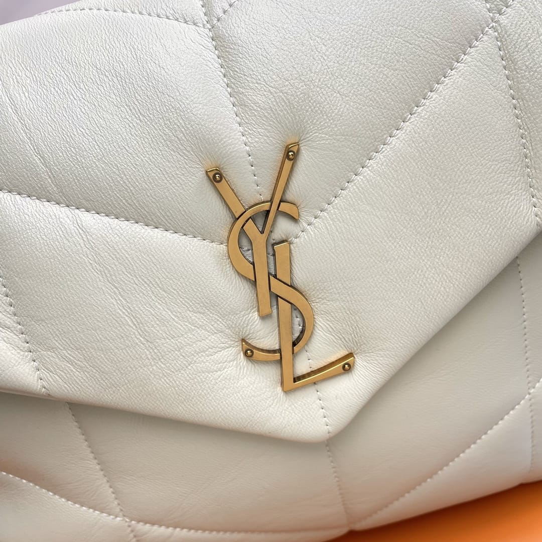 Saint Laurent Puffer Medium Crossbody/Shoulder Bag In  Lambskin - White & Gold