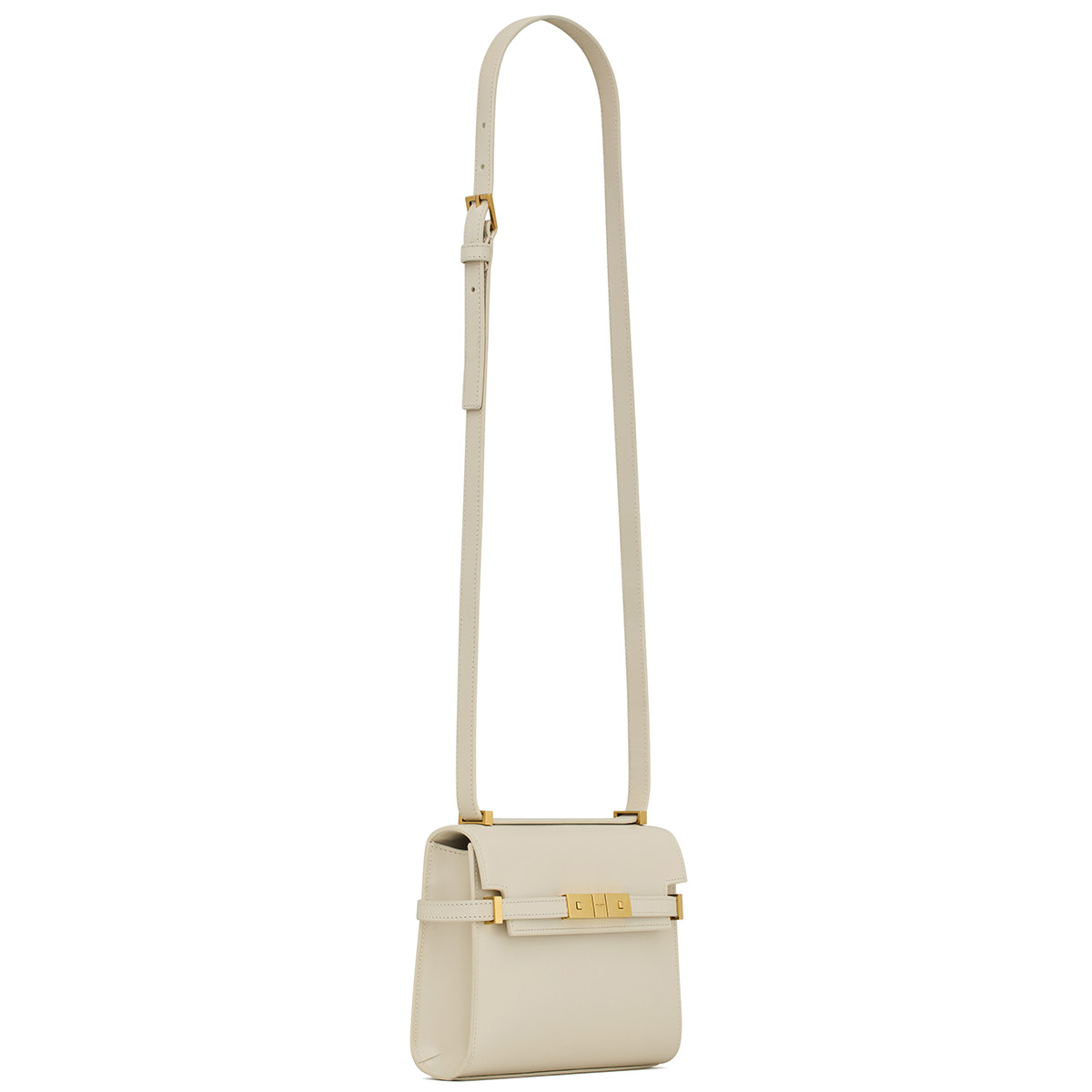 Saint Laurent Manhattan Mini Shoulder Bag In Leather - White & Gold