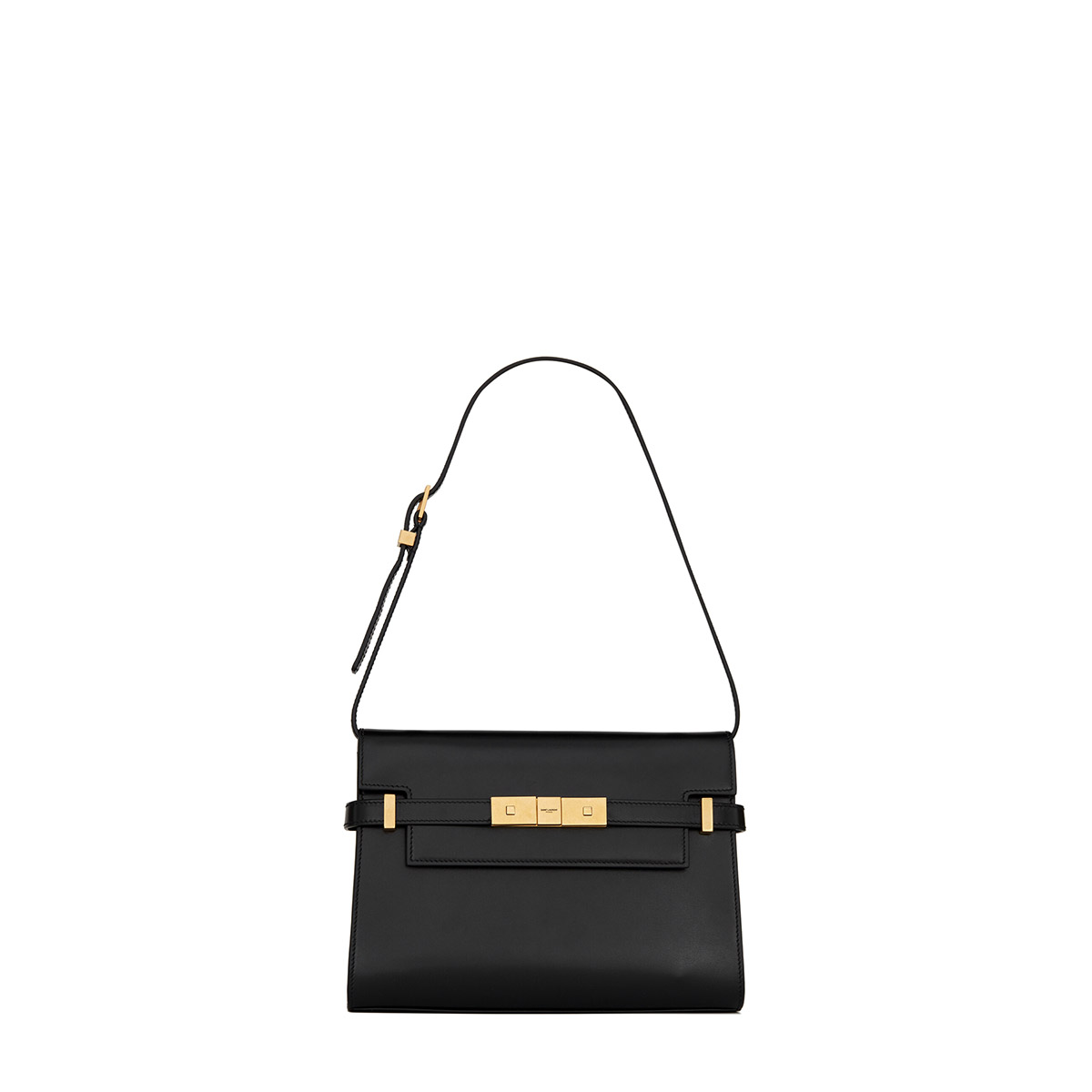 Saint Laurent Manhattan Small Shoulder Bag In Leather - Black & Gold