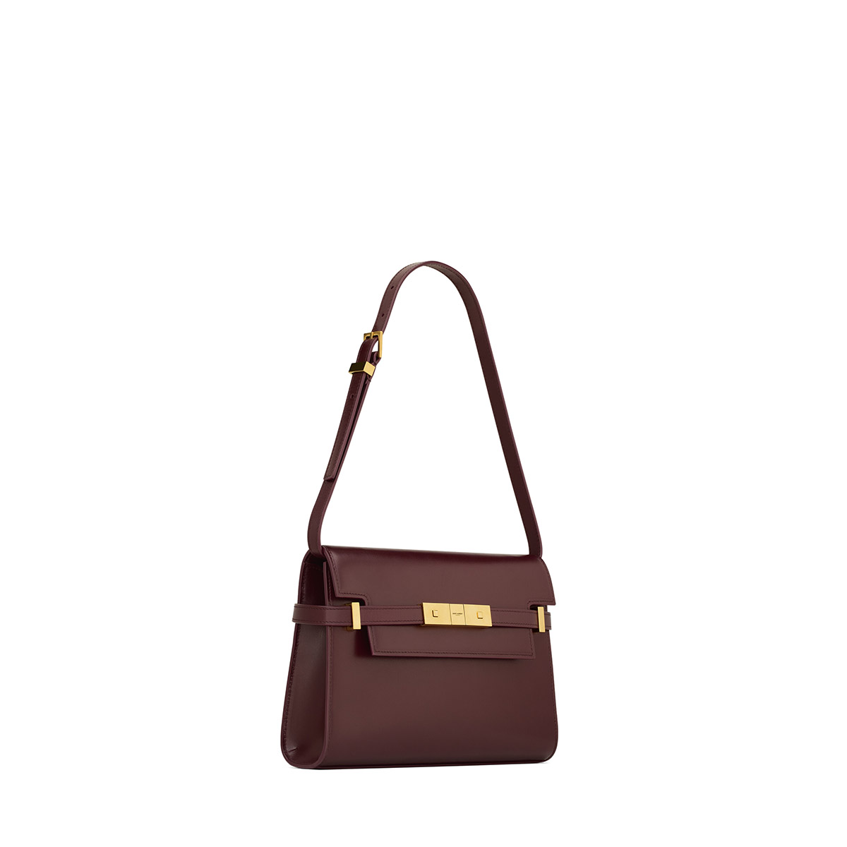 Saint Laurent Manhattan Small Shoulder Bag In Leather - Rouge Cabernet & Gold