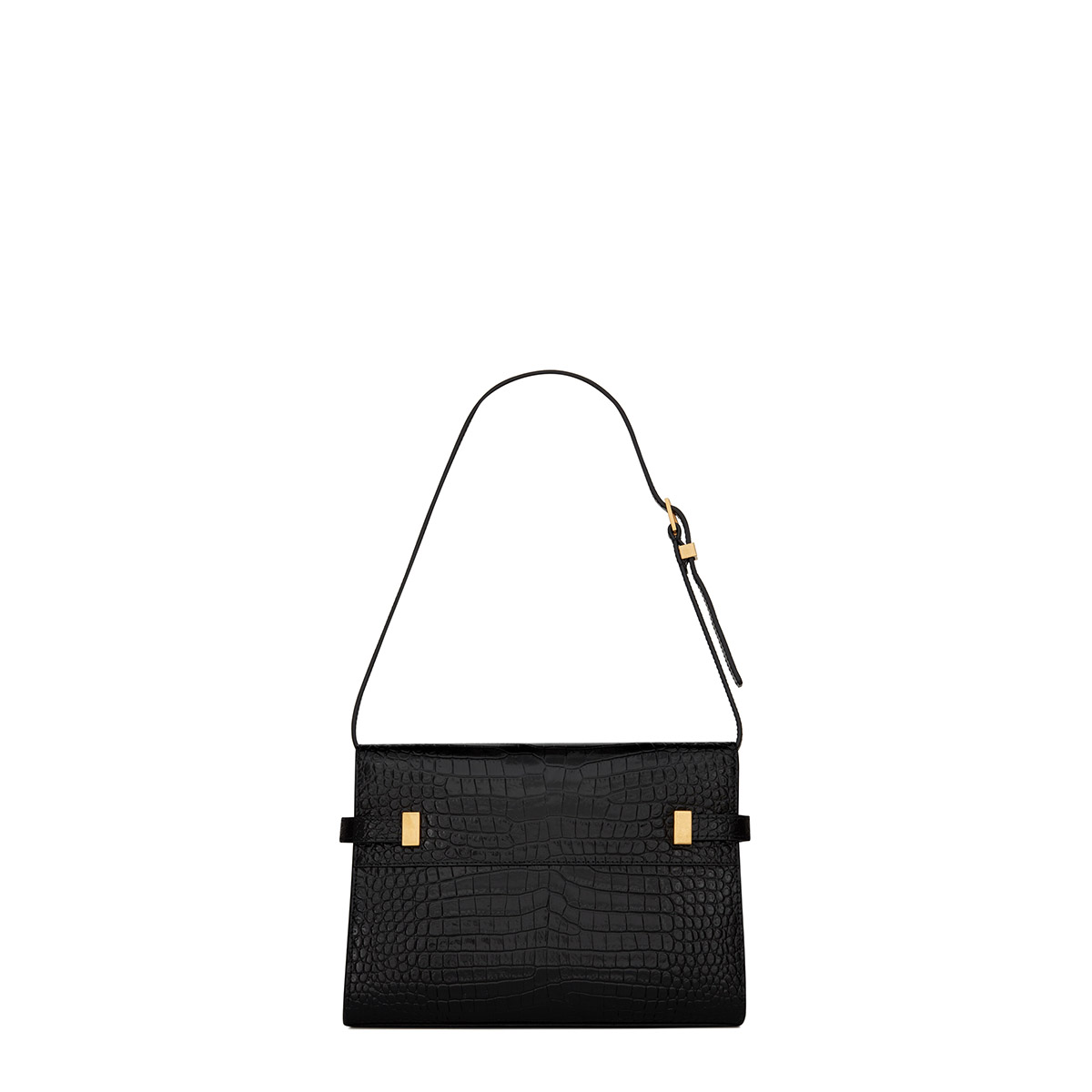 Saint Laurent Manhattan Small Shoulder Bag In Shiny Crocodile-embossed Leather - Black & Gold