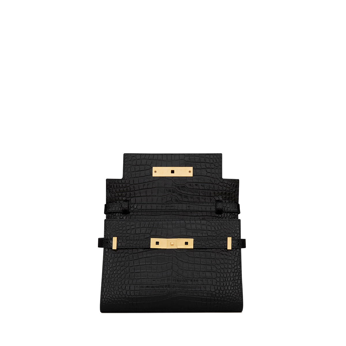 Saint Laurent Manhattan Small Shoulder Bag In Shiny Crocodile-embossed Leather - Black & Gold