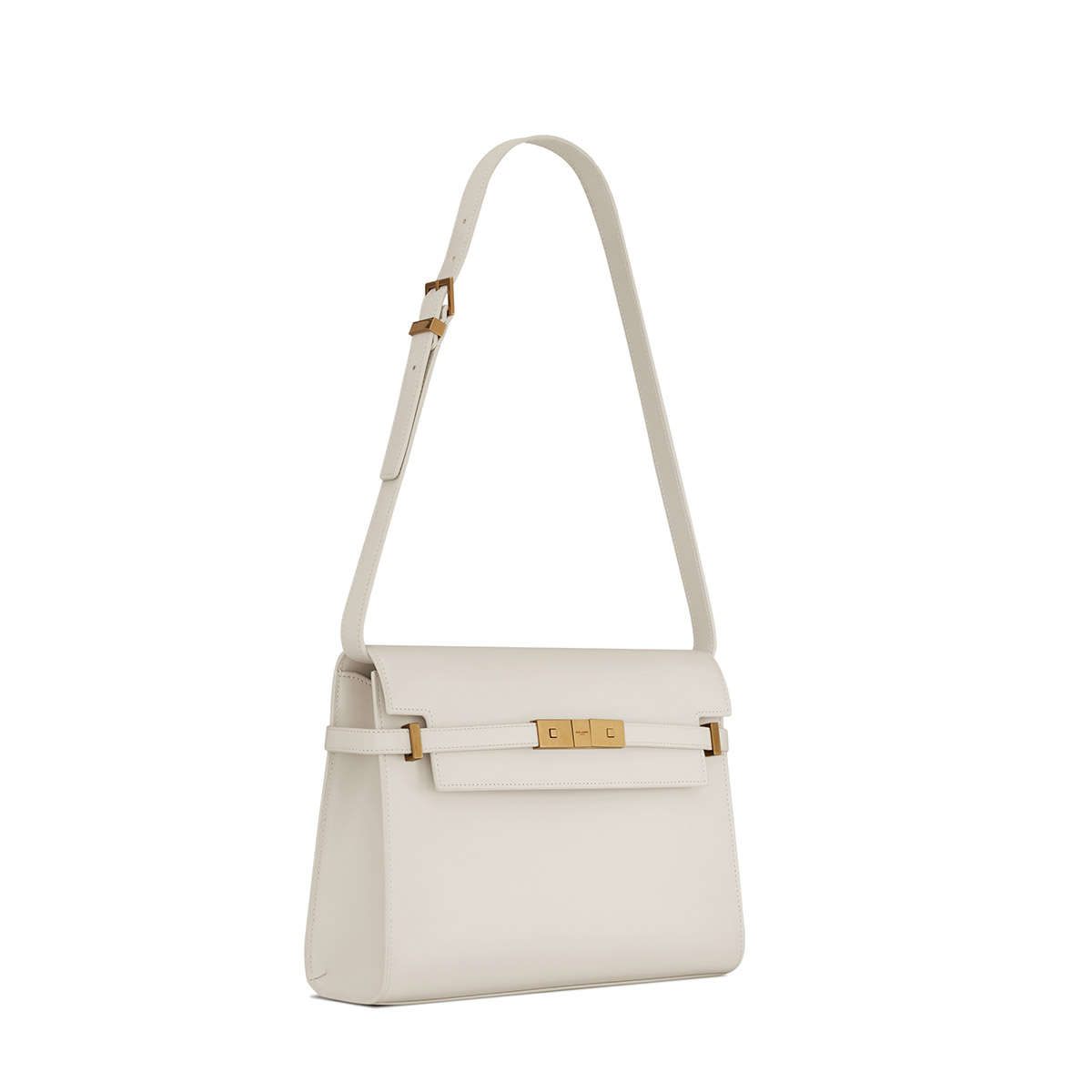 Saint Laurent Manhattan Medium Shoulder Bag In Leather - White & Gold