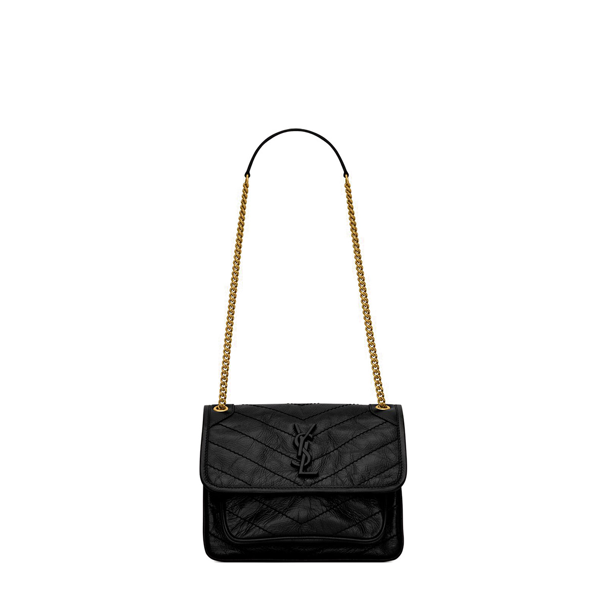 Saint Laurent Niki Baby Shoulder Bag In Vintage Leather - Black & Gold