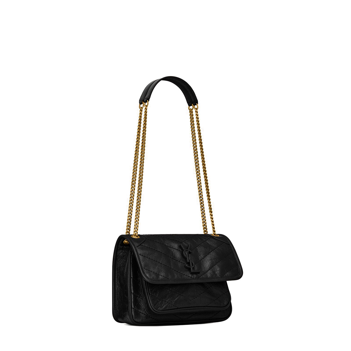 Saint Laurent Niki Baby Shoulder Bag In Vintage Leather - Black & Gold