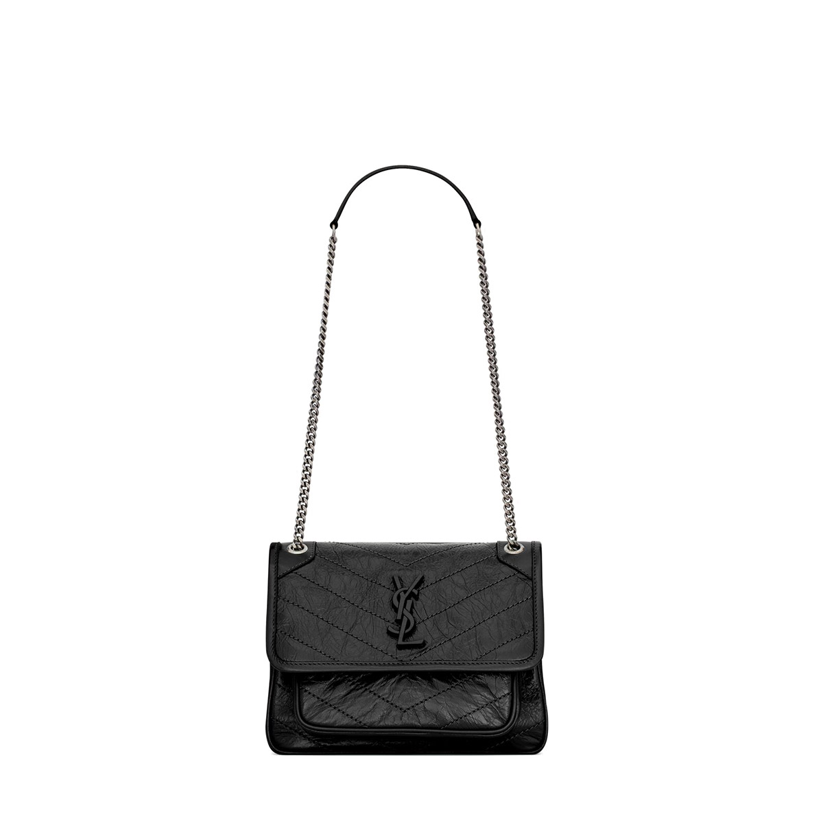 Saint Laurent Niki Baby Shoulder Bag In Vintage Leather - Black & Silver