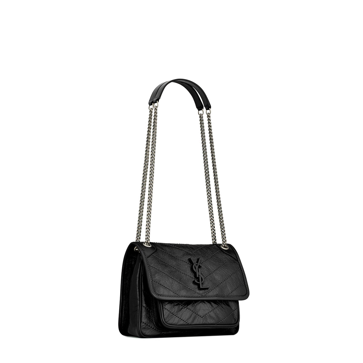 Saint Laurent Niki Baby Shoulder Bag In Vintage Leather - Black & Silver