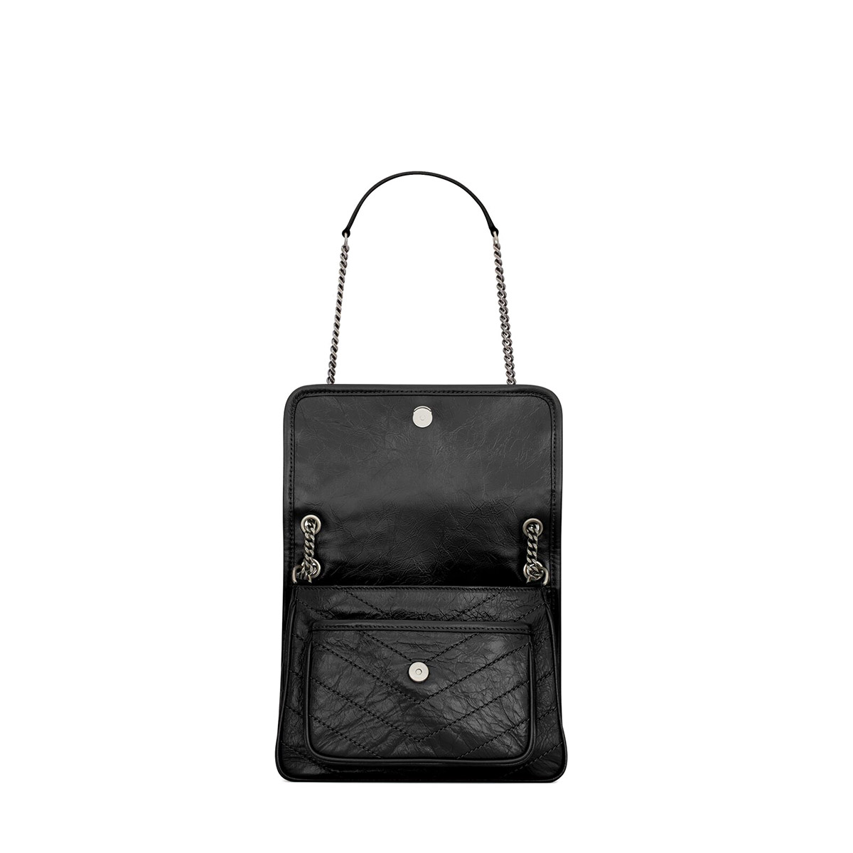 Saint Laurent Niki Baby Shoulder Bag In Vintage Leather - Black & Silver