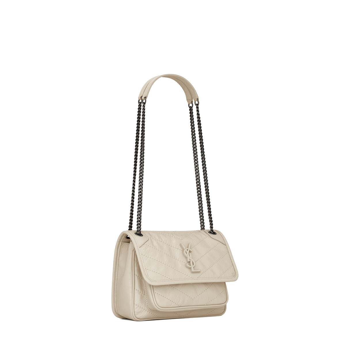 Saint Laurent Niki Baby Shoulder Bag In Vintage Leather - White & Silver